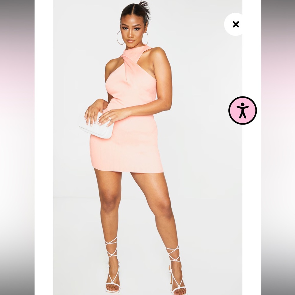 Peach Twist Front Ribbed Knitted Mini Dress